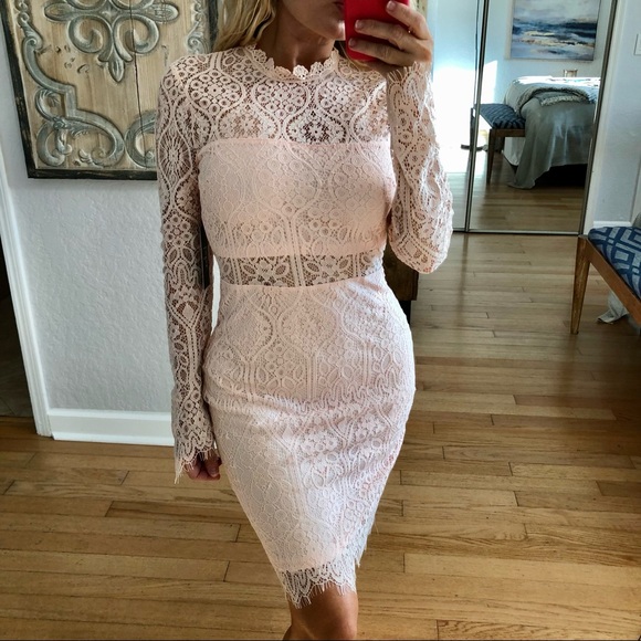 Lulus Dresses & Skirts - NWT Lulu’s Light Pink Semi Sheer Lace Dress